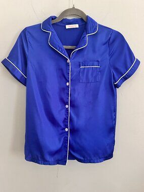 Royal Blue Satin Pajama Set Women's XS / Youth (Youth 12-13) Button Front